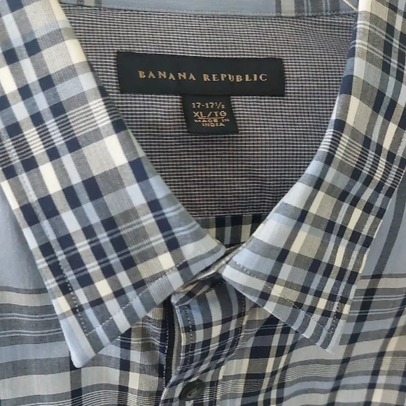 "Banana Republic", Size XL-17-17.5 Men's Blue and White Checkered Shirt - Picture 4 of 7